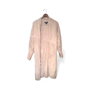 Express Nylon Blend Longline Eyelash Texture Cardigan Cream Size Small